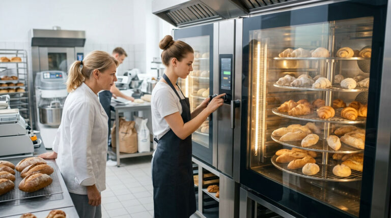 Інноваційні пароконвекційні печі БоХліб із замороженими напівфабрикатами під час автоматичного випікання у 2026 році.